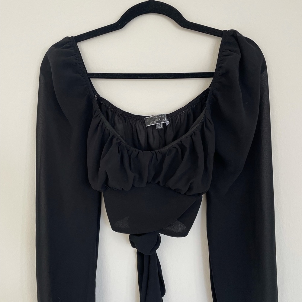 Long Sleeve Back Tie Crop Top